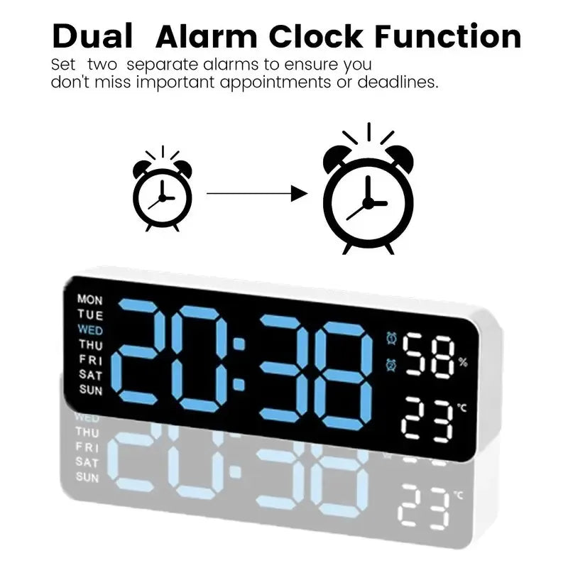 Large LED Digital Wall Clock with Temperature & Humidity Display .Smart Alarm Clock