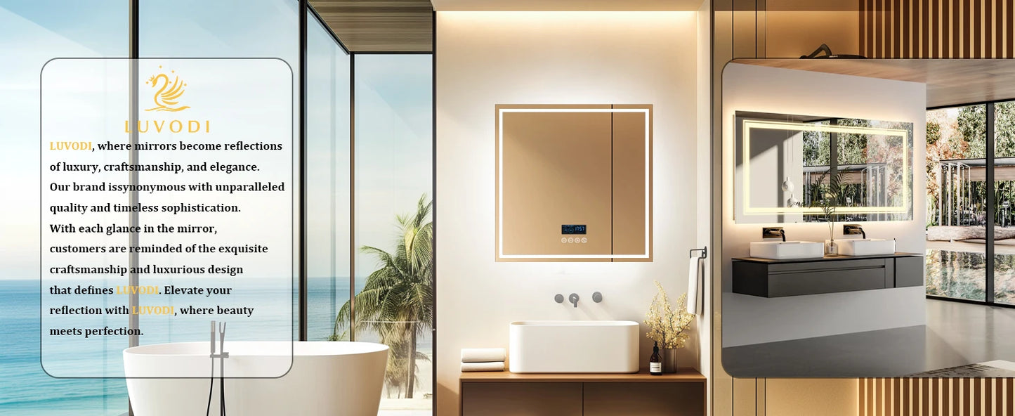LED Bathroom Mirror 800mm Square Wall Mirror with Bluetooth Time Temperature Display 3 Colours Front+Backlit Anti-fog Memory