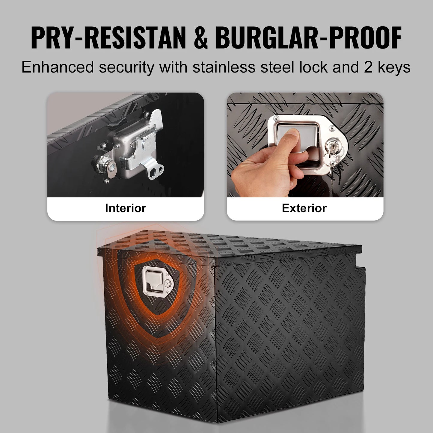 VEVOR Trailer Tongue Box, Aluminum Alloy Diamond Plate Tongue Box Tool Chest, Heavy Duty Trailer Box Storage for Pickup Truck