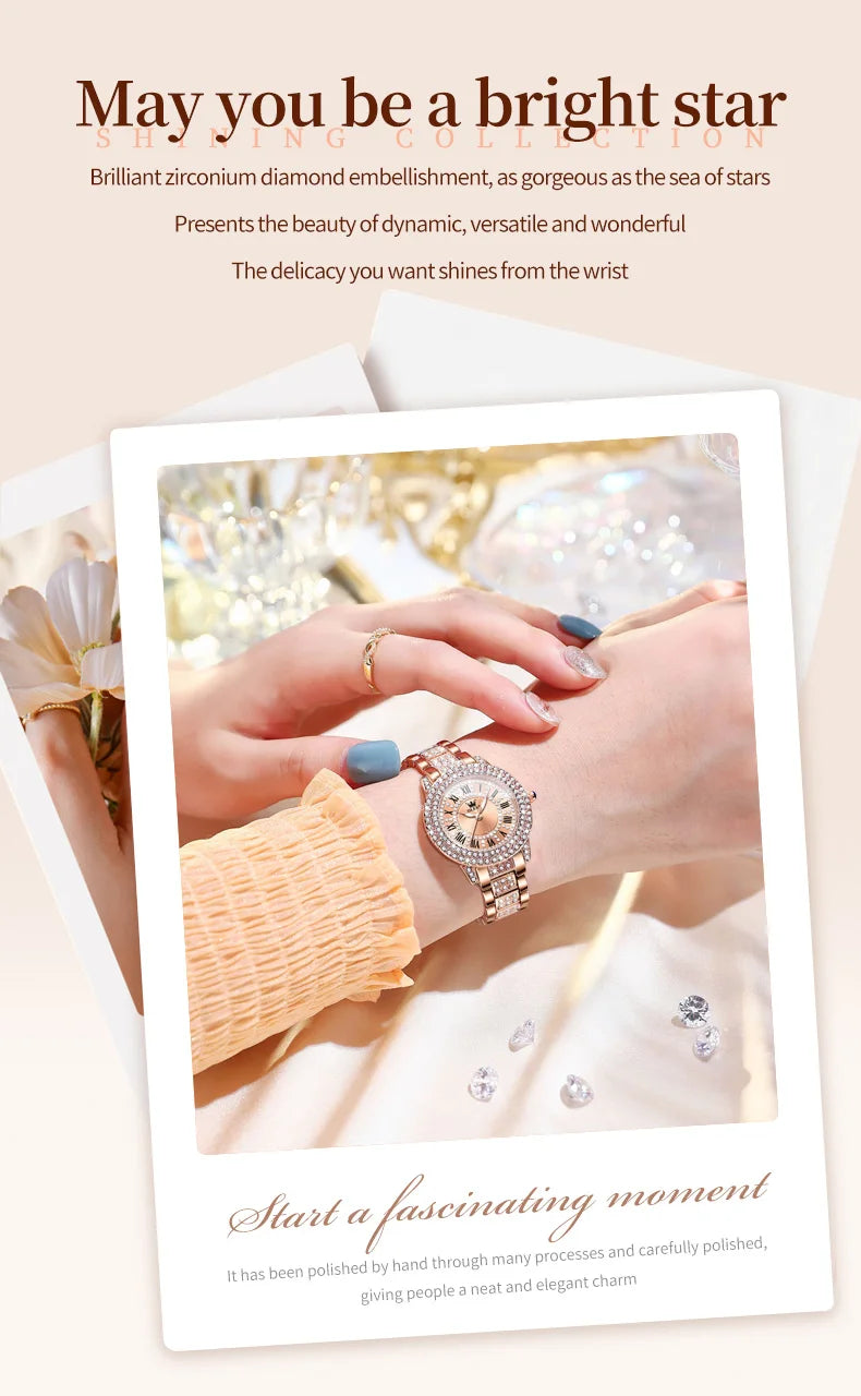 OLEVS Luxury Women’s Waterproof Chronograph Watch. Rose Gold Crystal Fashion Timepiece