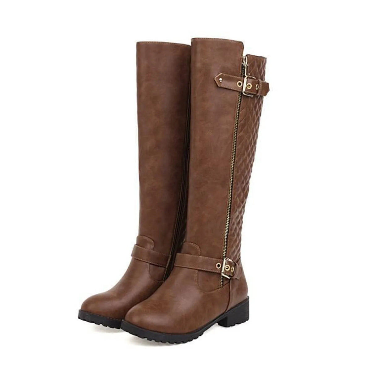 Women’s Knee-High Riding Boots | Buckle Detail Low Heel Boots