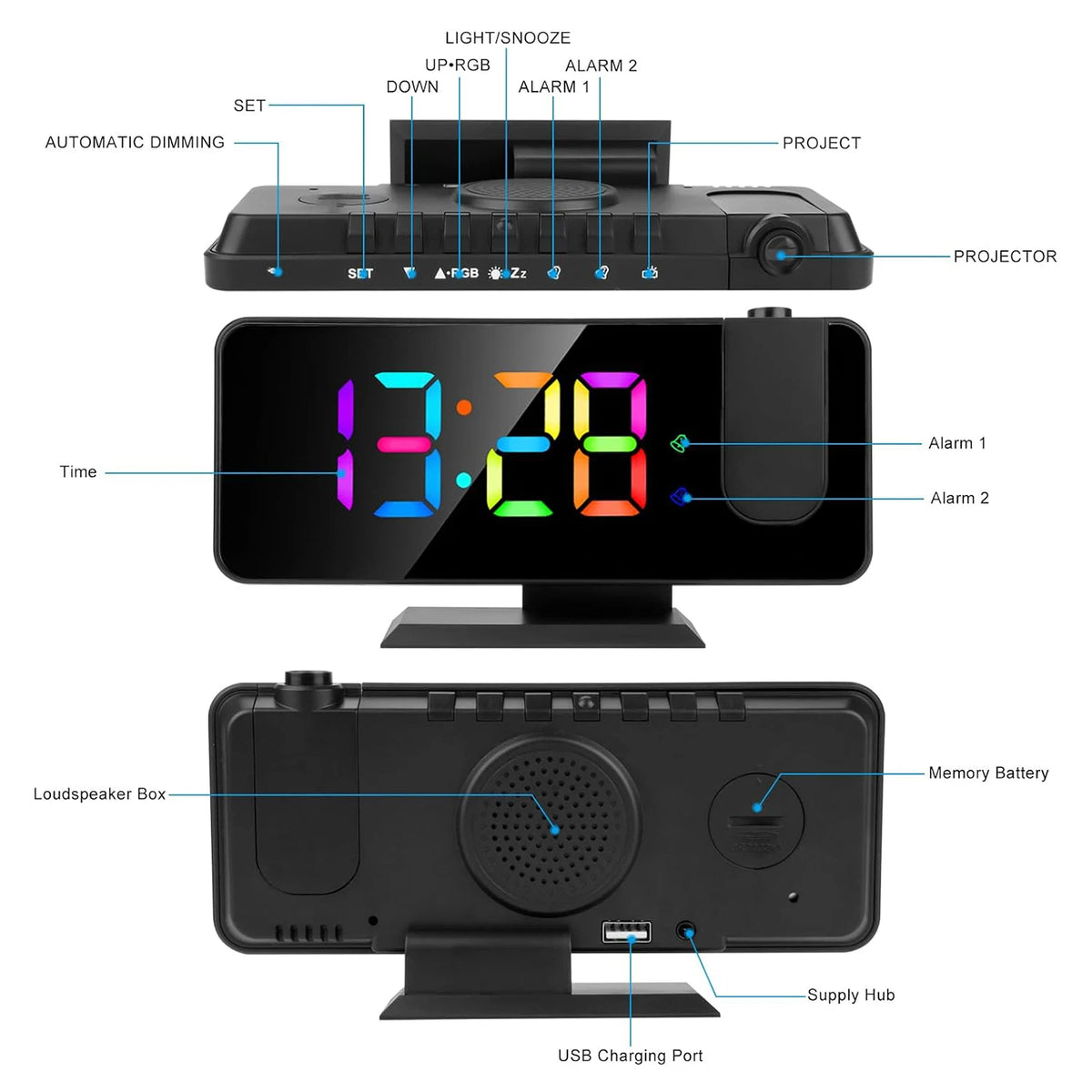 Multifunction LED Mirror Alarm Clock | Wireless Charging Display Clock
