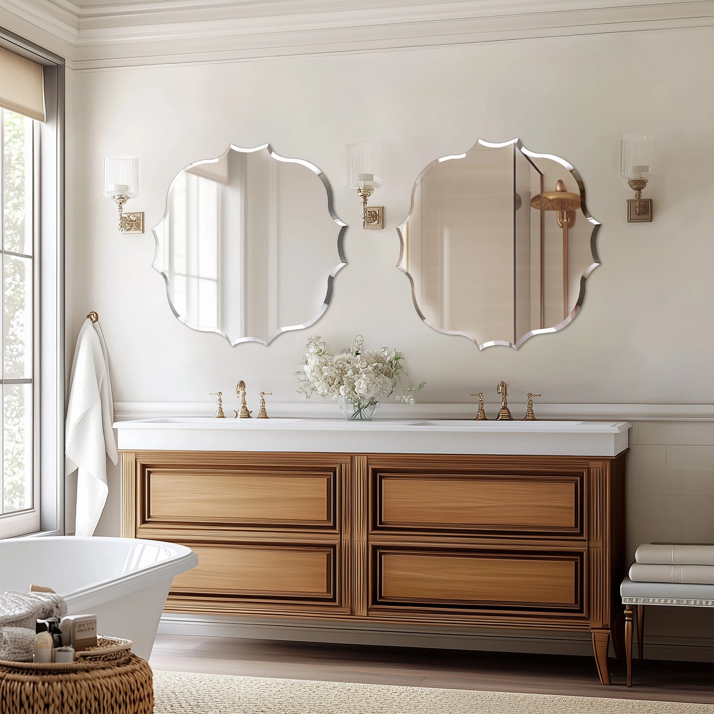 Wisfor Scalloped Edge Frameless Bathroom Wall Mirror