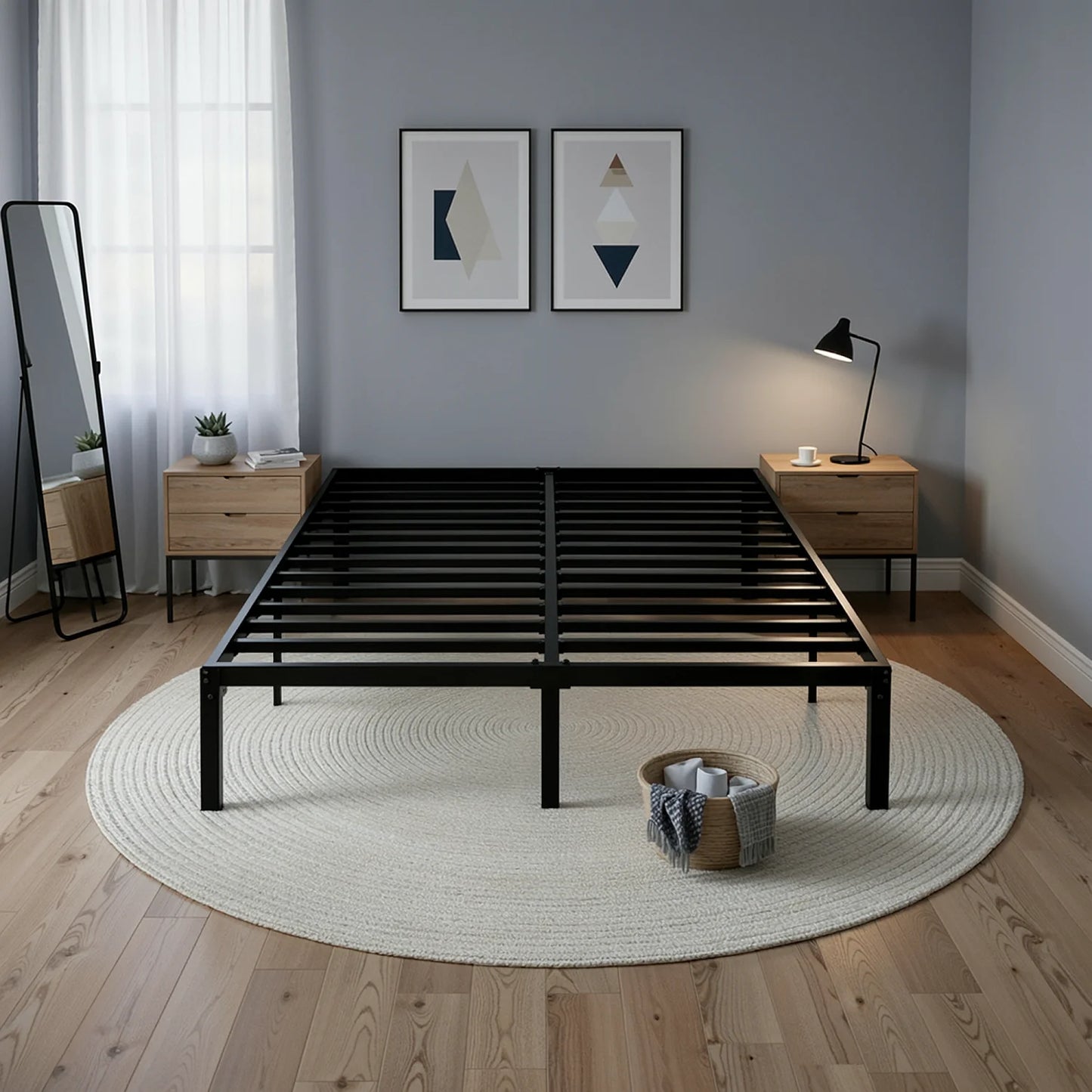 Heavy Duty Metal Bed Frame with Under Bed Storage