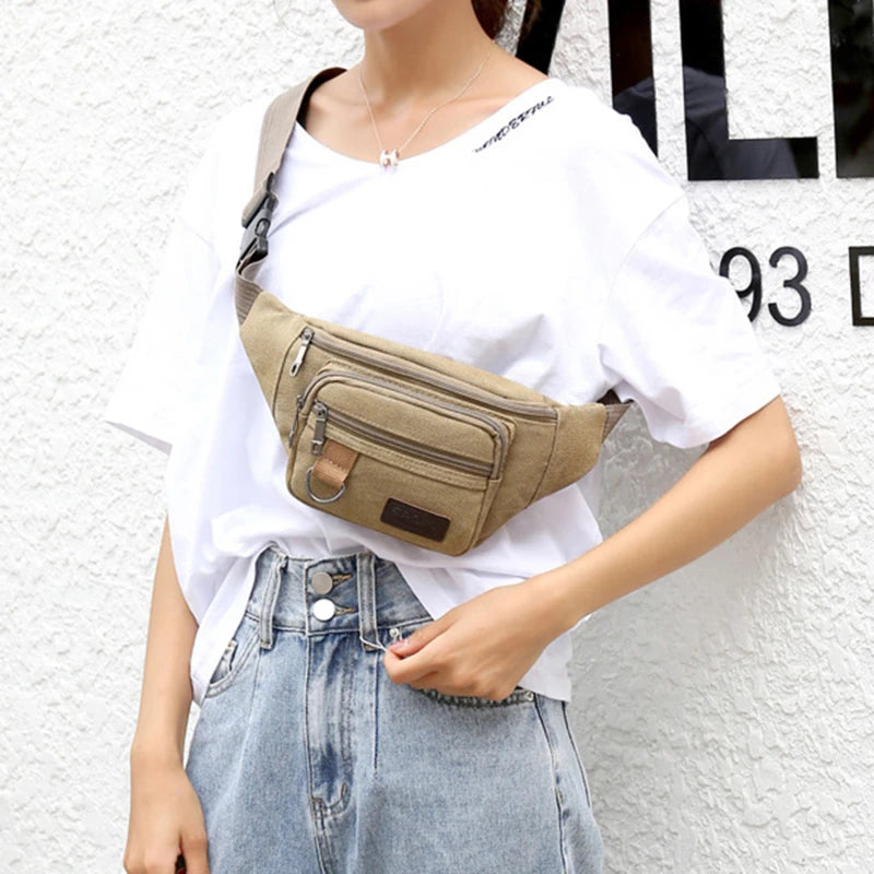 Canvas Crossbody Waist Bag with Adjustable Shoulder Strap