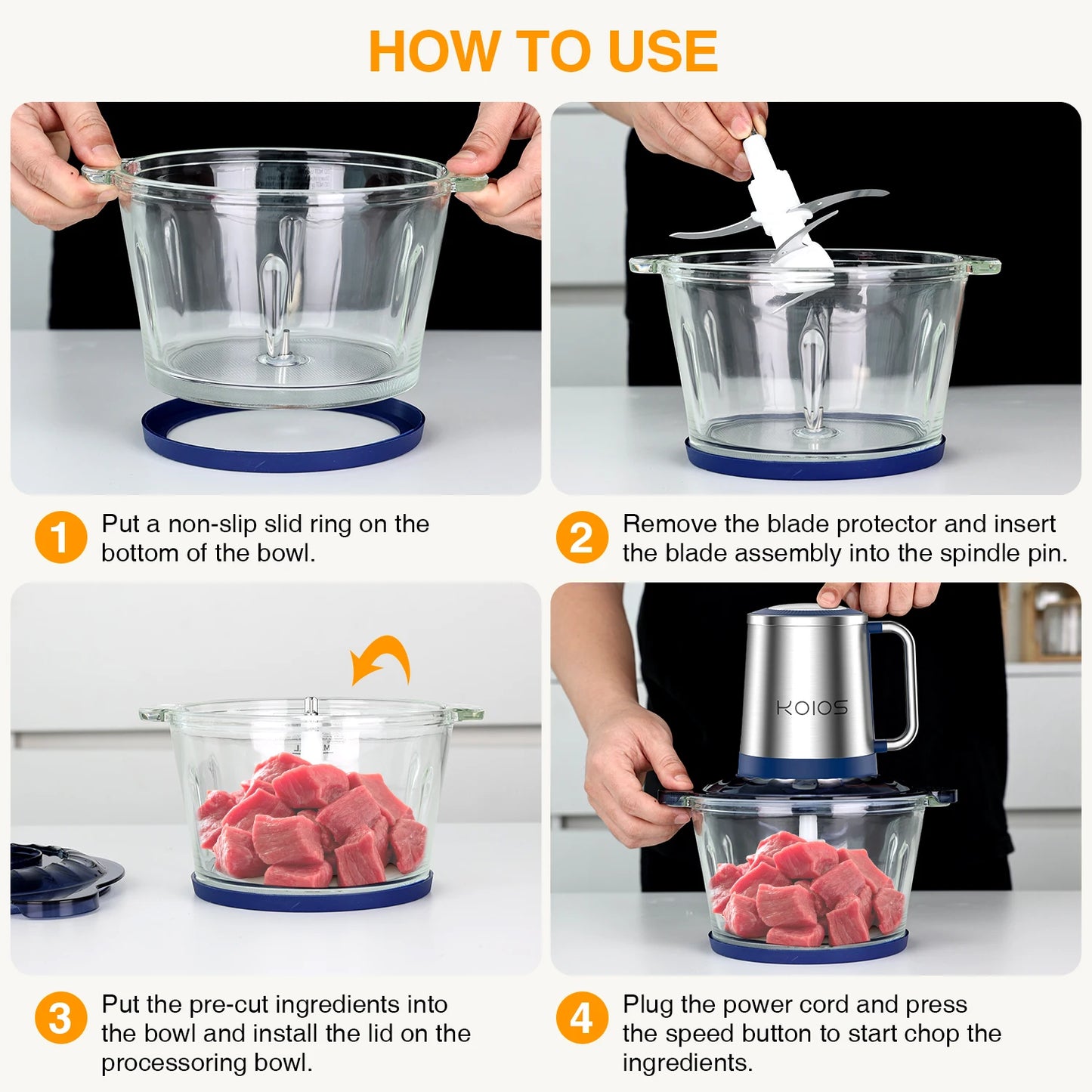 Food Processor & Meat Grinder, 8 Cup Food Processor Mini Electric, 2L 300W Food Chopper for Kitchen
