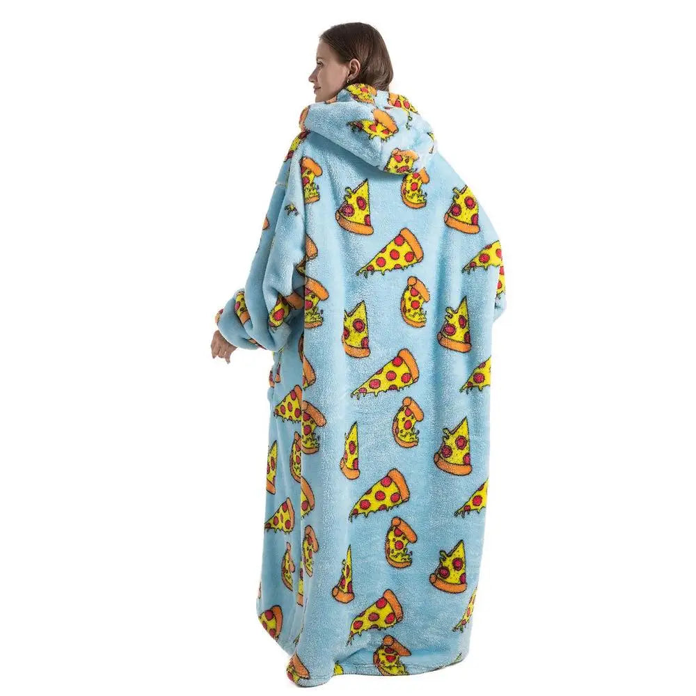 Lengthen Oversized Wearable Hoodie Sherpa Flannel Blanket