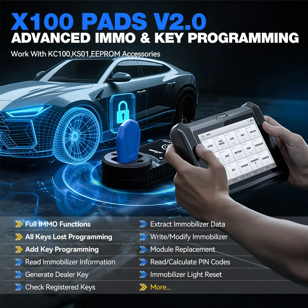 XTOOL X100 PADS V2.0 Key Programmer Automotive Scanner IMMO Read Write Chip All Key Lost OBD2 Diagnostic Tool With CANFD DOIP