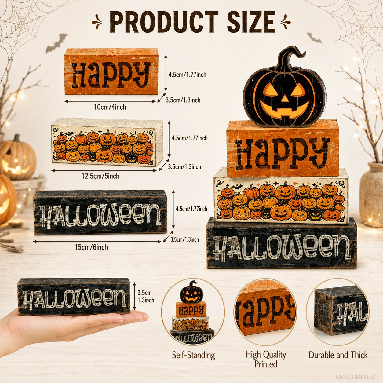 4-Piece Halloween Tiered Tray Décor Set . Rustic Farmhouse Wooden Signs for Halloween Home, Kitchen & Coffee Bar Decorations