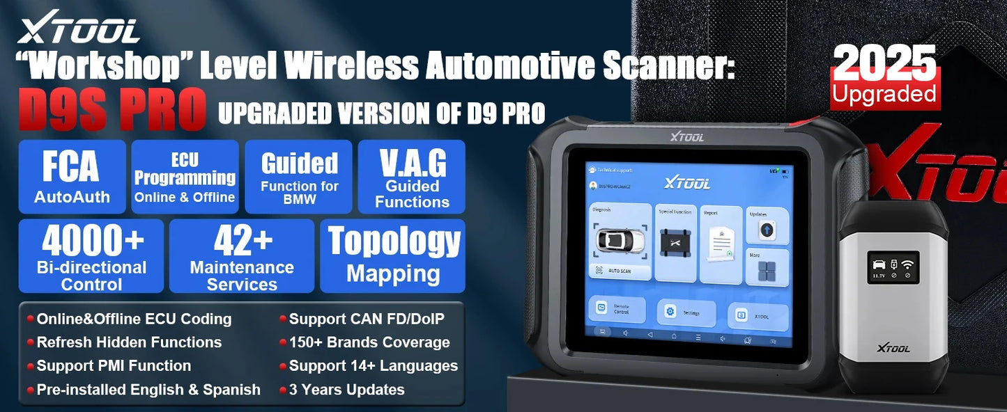 XTOOL D9S PRO D9SPRO WIFI Diagnostic Tool ECU Programmer Automotive Scanner Topology Map VAG Guided 42+Resets FCA/CANFD/DOIP