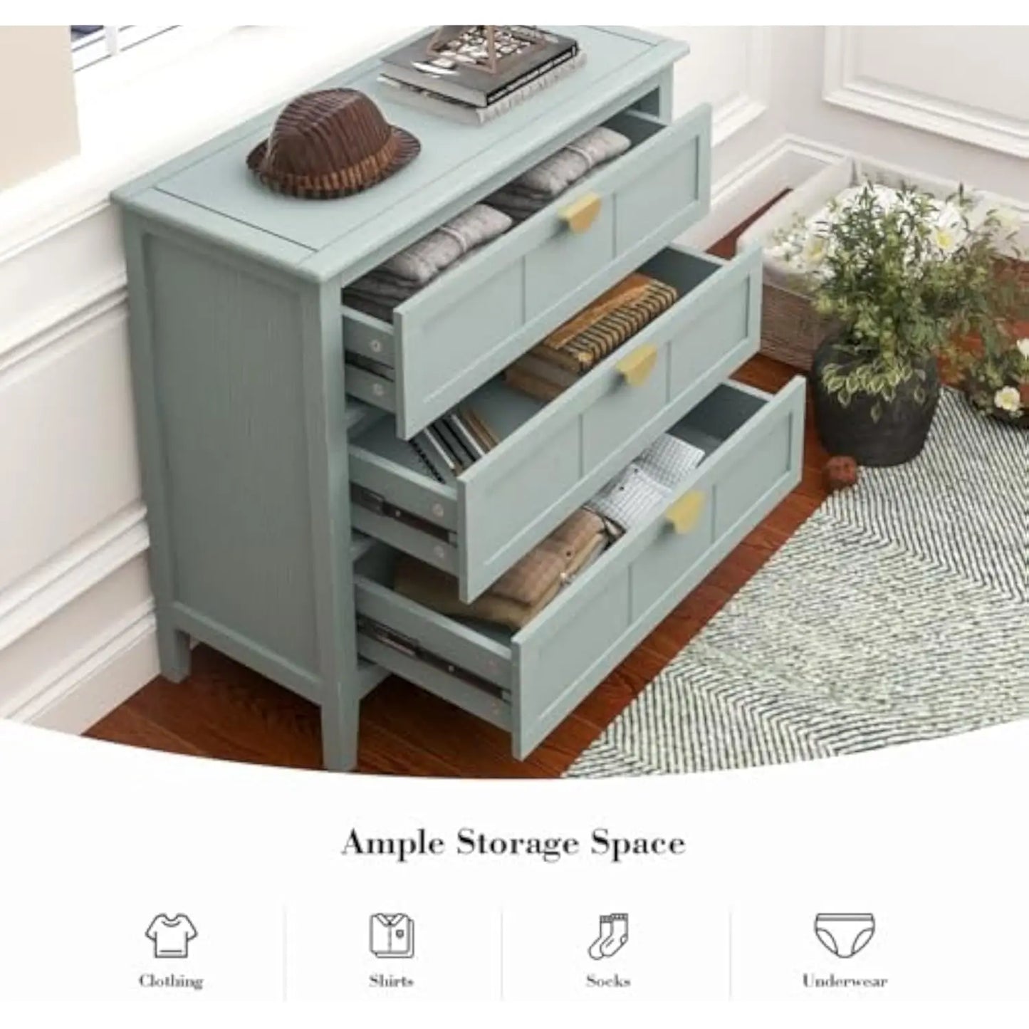 3 Drawers Dresser for Bedroom Set  Modern Wood Chest of Drawers Cabinet  Farmhouse Large Nightstand with Drawers  30 Inch Wide N