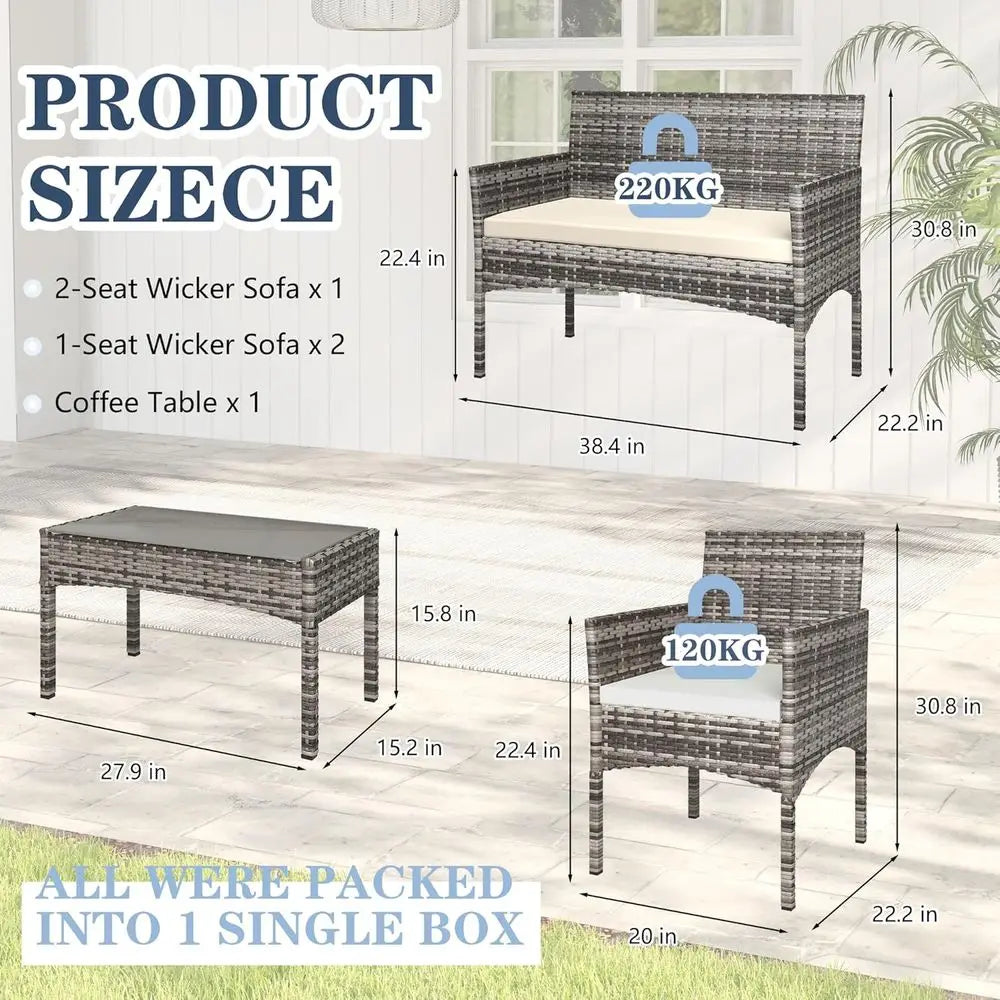 4 Piece Outdoor Wicker Patio Furniture Set