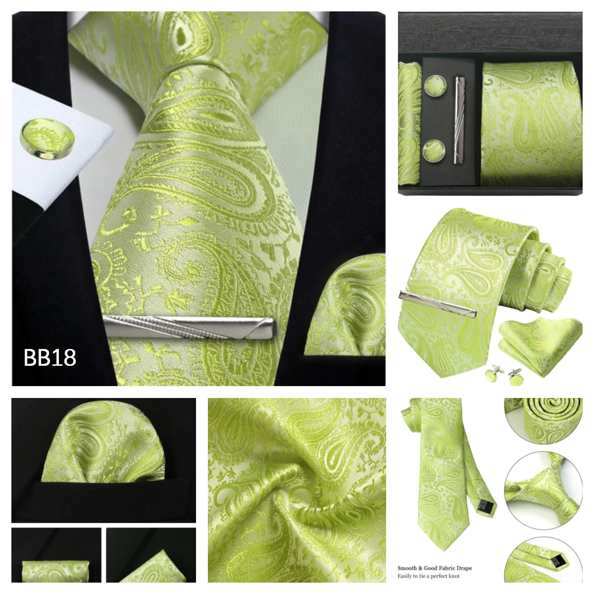 Luxury 100% Silk Paisley Floral Men’s Necktie Set | Business Tie with Matching Pocket Square & Formal Accessories