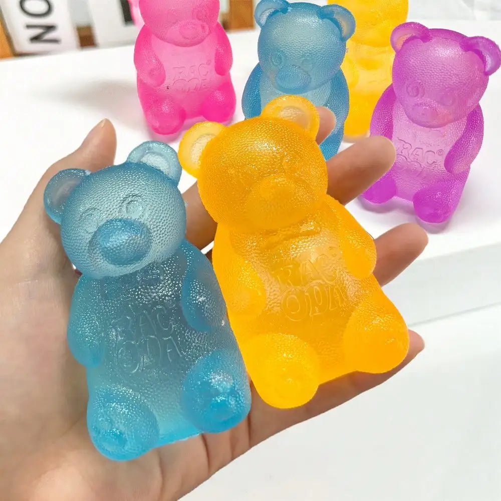 4-Piece Giant Gummy Bear Squishy Toy Set. Soft Stretchy Sensory Fidget Toys for Kids & Adults