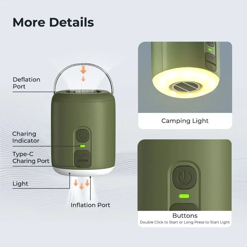 WESTTUNE Mini Air Pump with Camping Lantern – Rechargeable Portable Air Pump for Air Mattresses, Sleeping Pads &amp; Outdoor Adventures