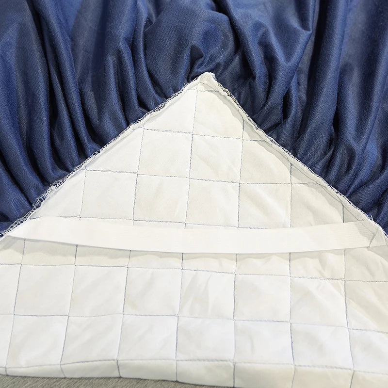 Luxury Dark Blue Quilted Lace Bedspread Set