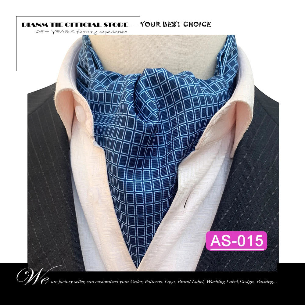 Luxury Men’s Ascot Tie & Pocket Square Set for Weddings, Business & Formal Wear