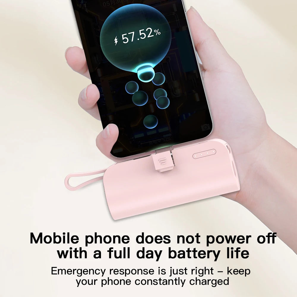 Mini 5000mAh Portable Power Bank with Built-In Charging Cable, LED Display & Dual Output Fast Charger