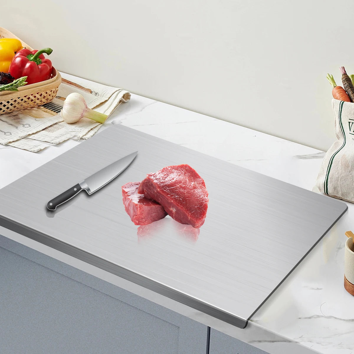 Premium 304 Stainless Steel Cutting Board . Durable Non Porous Kitchen Prep Board