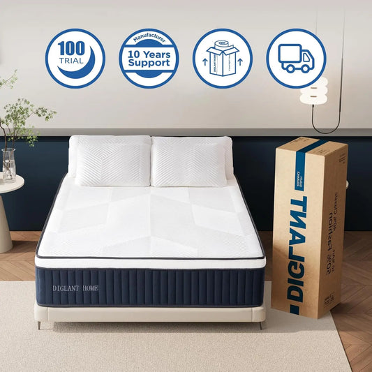 King Mattress 14Inch Euro Top Memory Foam Hybrid Mattress Medium Plush Feel Pocket Springs King Size Mattress for Pressure Relie