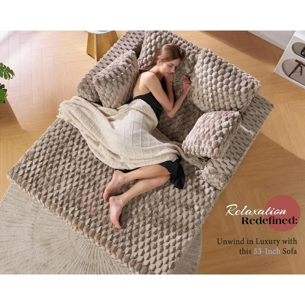 53 Inch Chaise Lounge Indoor, Plush Sleeper Chair with Throw Pillows, Upholstered Sofa Bed with Armrests,