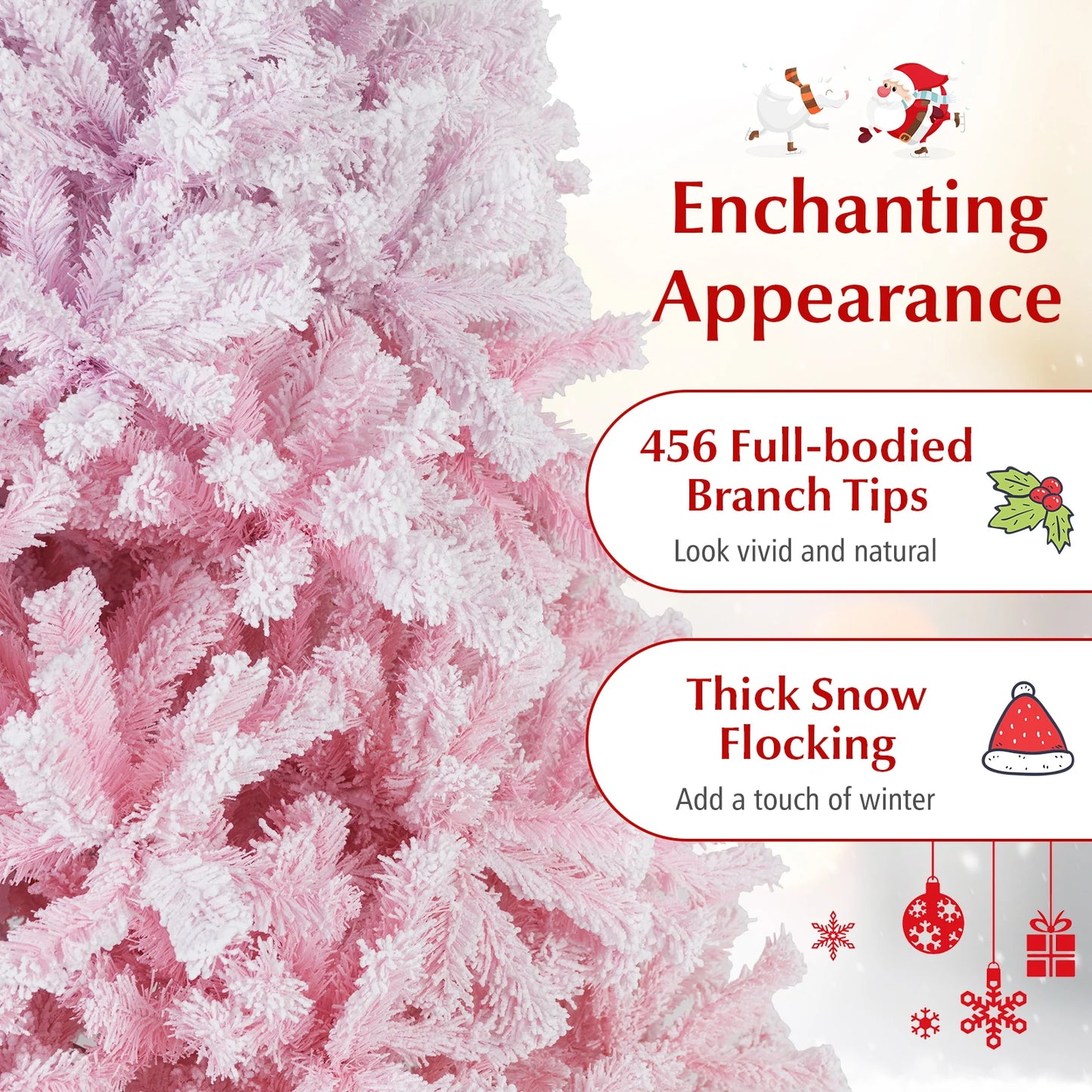 5FT–8FT Pink Flocked Artificial Christmas Tree. Elegant Holiday Décor for Home & Events