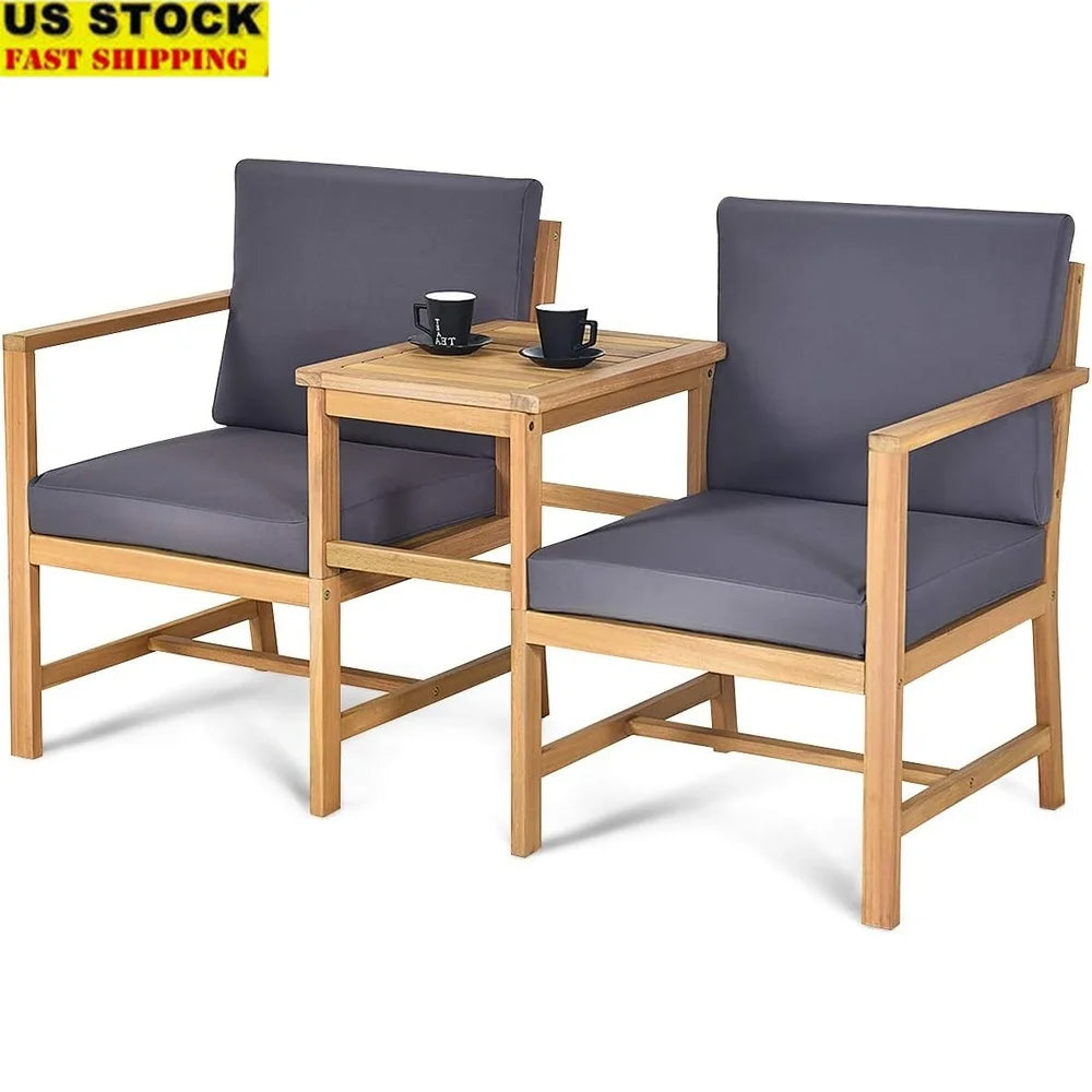 3 Piece Acacia Wood Patio Furniture Set Chairs Table Indoor Outdoor Garden Balcony Conversation Relaxation