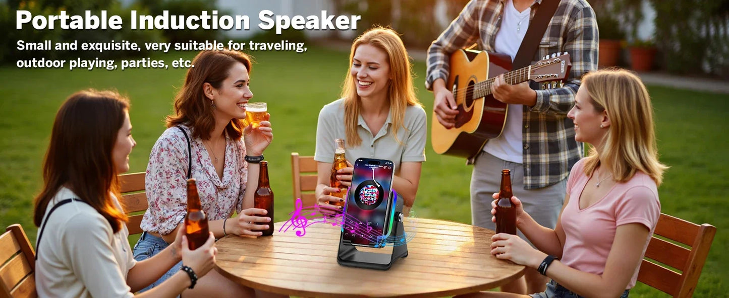 5-in-1 Wireless Charging Speaker Phone Stand with RGB Light and Bluetooth Audio