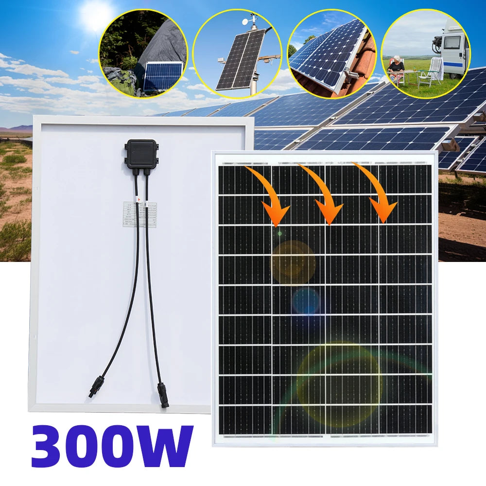 300W Flexible Solar Panel with Durable Aluminum Frame Monocrystalline Silicon Waterproof Solar Panel For Home Farm Boat Camping