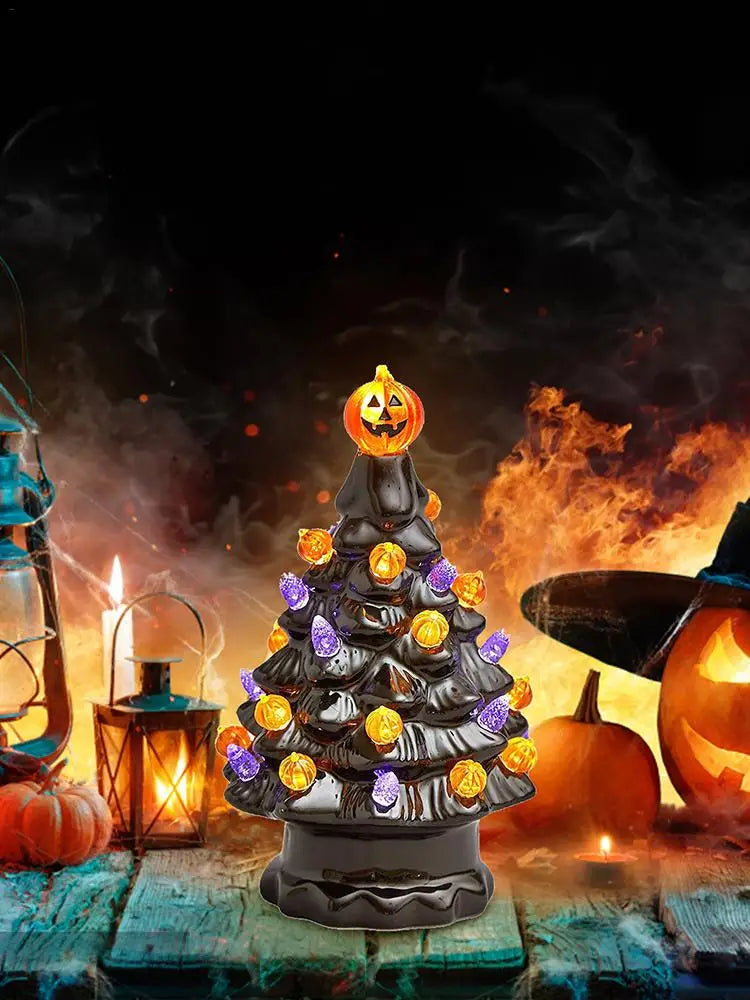 Halloween LED Tree Table Centerpiece Halloween Decor Ceramic Tree Christmas Tree Pumpkin Lighted Halloween Decorations