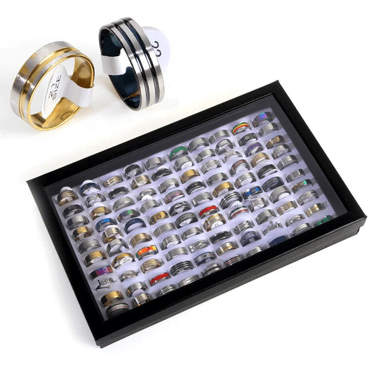 100pcs Mixed Size Rings Bulk Finger Band Ring Wholesale Lot Men Women Jewelry luxury Gift Holiday Party Wedding Punk Rings