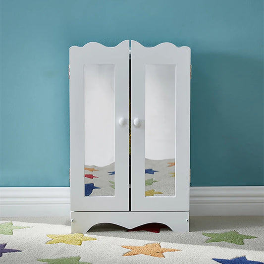 Doll Wardrobe Wooden Doll Furniture Doll Clothes Organizer with 6 Clothes Hangers Dolls Armoire for Barbie Accessories Toys fits