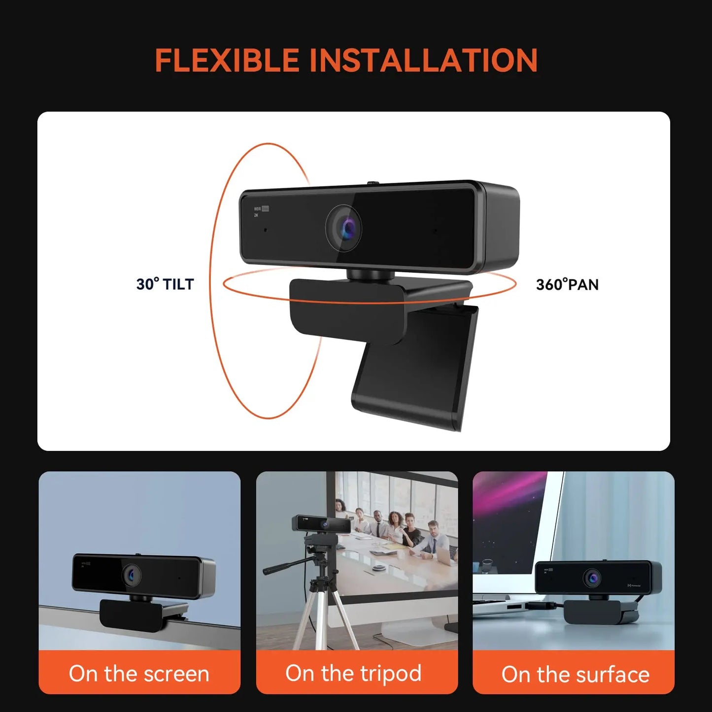Nuroum 2K QHD 1440P AI Webcam with Noise-Canceling Microphones, Auto Focus & Privacy Cover