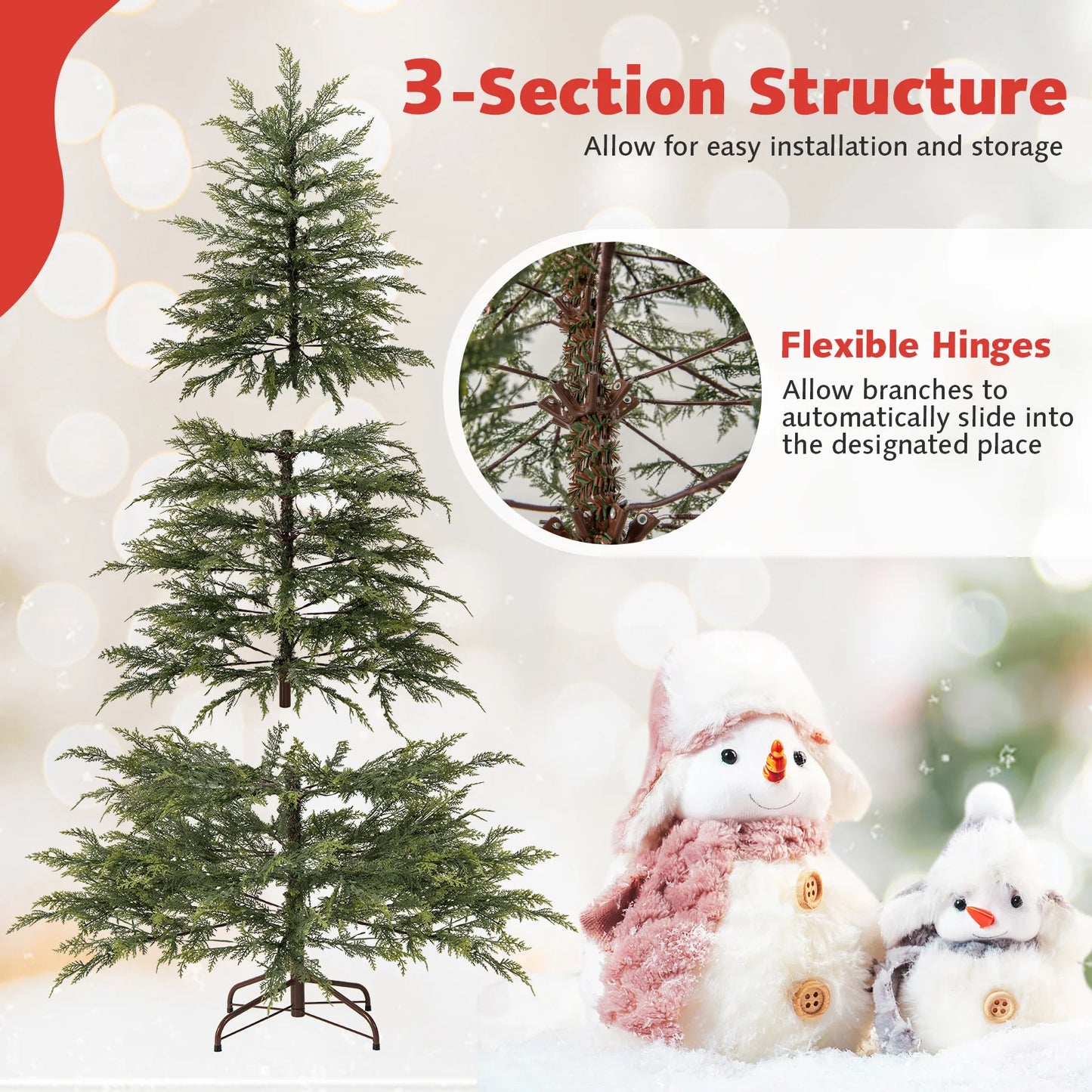 6.5FT–7.5FT Premium Artificial Christmas Tree .Pre-Lit Hinged Holiday Fir Tree with Realistic Branches