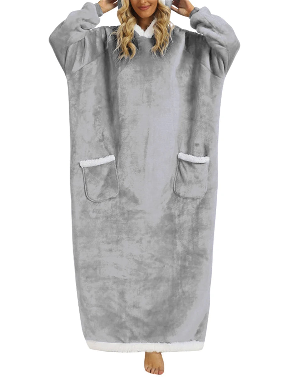 Wearable Blanket Hoodie Long Sleeve Hooded Blanket Oversized Loungewear with Pockets