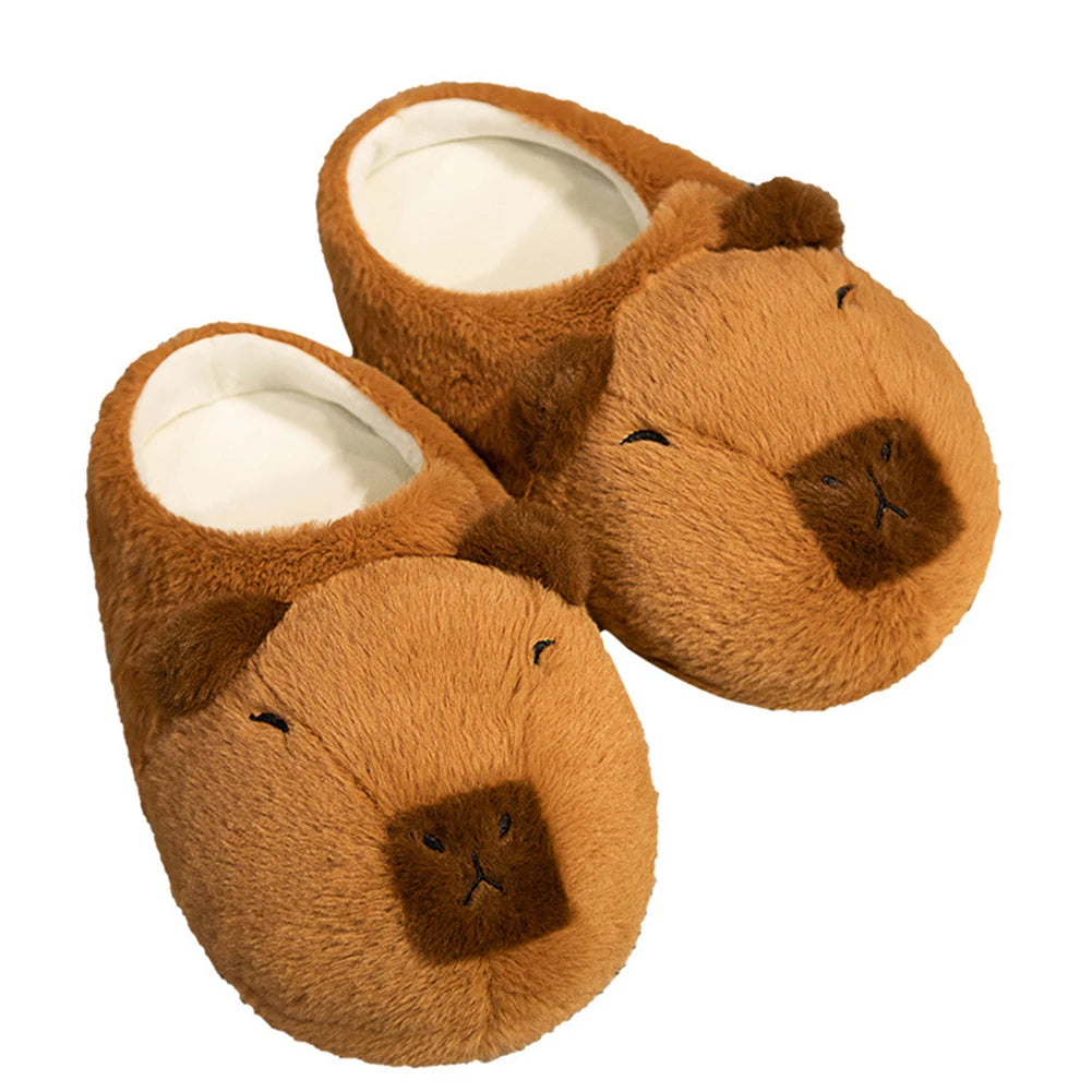 Women Plush Capybara Slippers Anti-Skid Capybara Animal Slippers Comfortable Cartoon Capybara Slippers Outdoor Winter Slippers