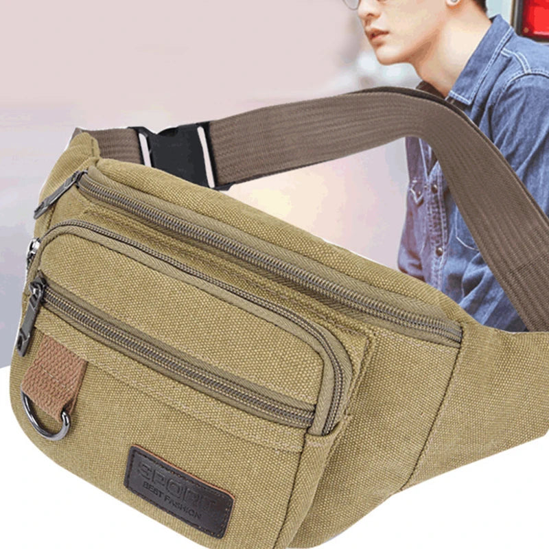 Canvas Crossbody Waist Bag with Adjustable Shoulder Strap