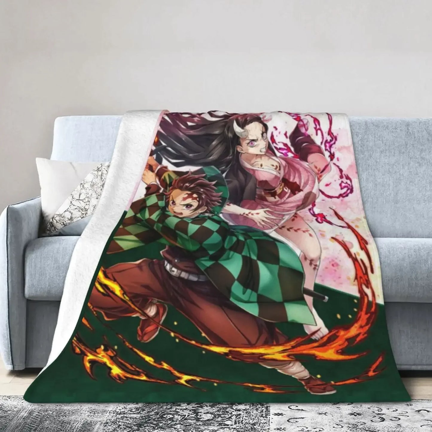 De mon Anime Slayer Flannel Blanket For Couch Sofa Bed,Japanese Cartoon Lightweight Blanket For Living Room,Naps,Dorm,All-Season