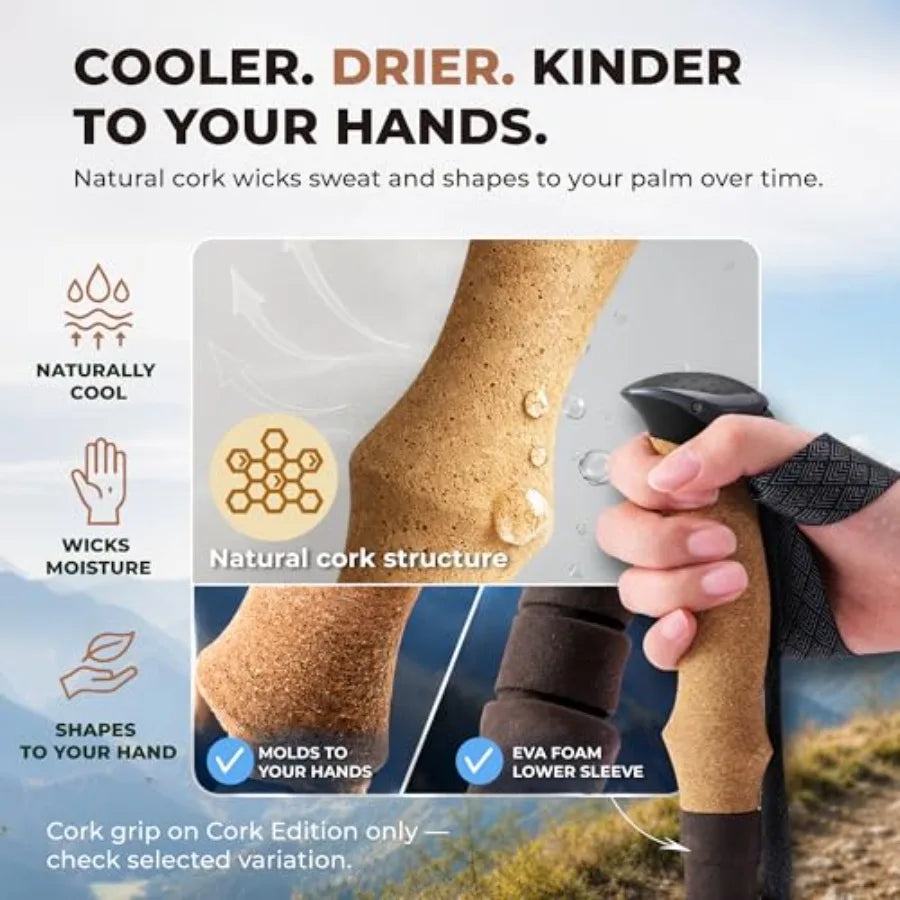Trek-Z 2.0 Cork Trekking Pole Set – Lightweight Folding Hiking Poles for Hiking, Backpacking & Trail Walking