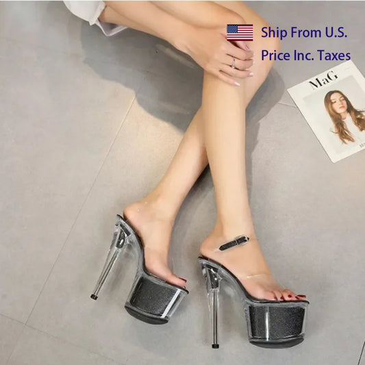 【Send from US Inc Taxs 】181-Series 17cm Women's Nightclub Super High Heels Stiletto Platform Transparent Crystal Sandals  LFD