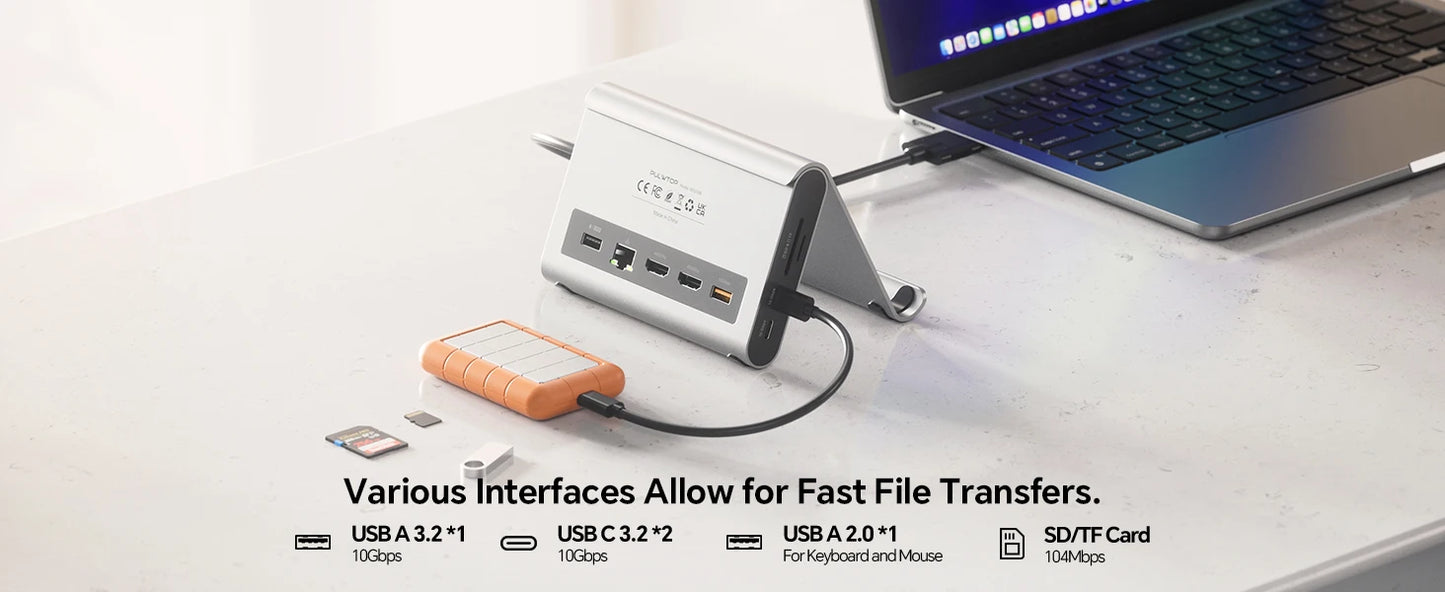 PULWTOP 11-in-1 USB-C Laptop Docking Station with Dual HDMI, Ethernet & Power Delivery
