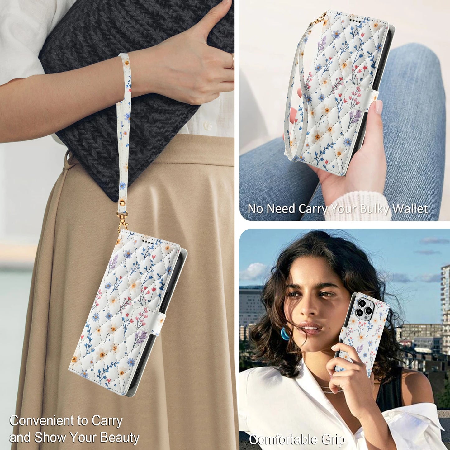 Luxury Floral Leather Wallet Case for iPhone Magnetic Shockproof Card Holder Phone Case