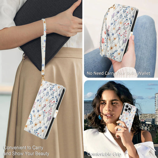 Luxury Floral Leather Wallet Case for iPhone Magnetic Shockproof Card Holder Phone Case