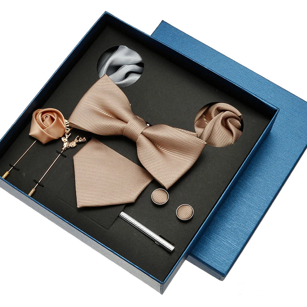 Luxury Men’s Bow Tie Gift Set with Pocket Square, Cufflinks & Lapel Pin