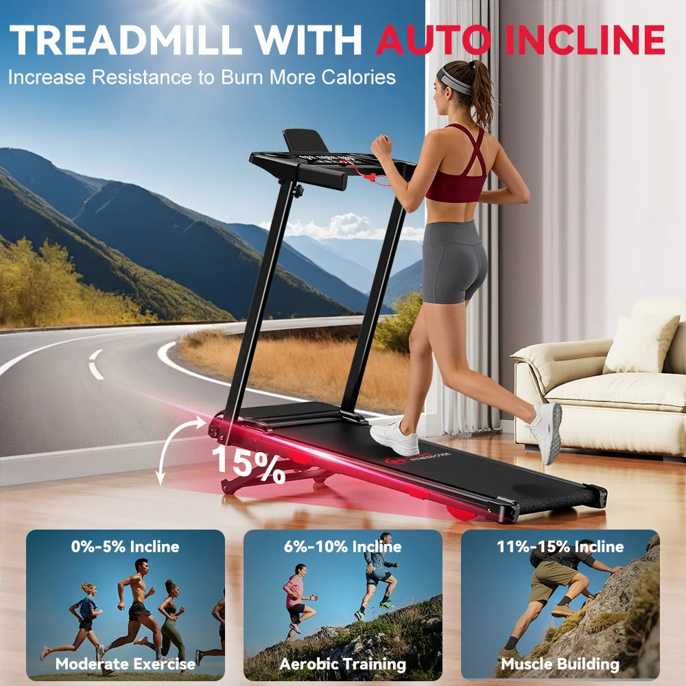 Folding Incline Treadmill. Portable Home Walking & Running Machine
