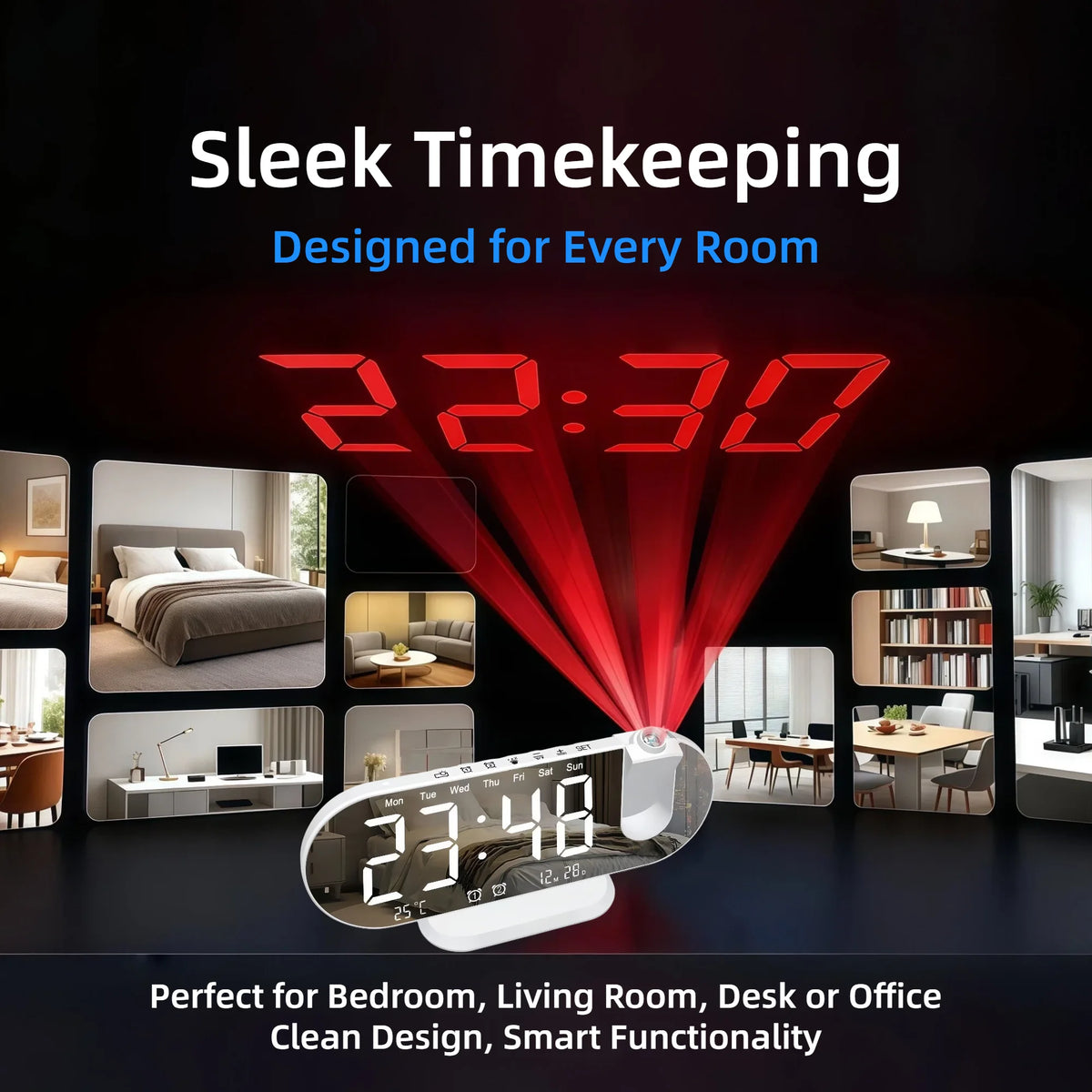 Digital Projection Alarm Clock – 8.8-Inch LED Display for Bedroom