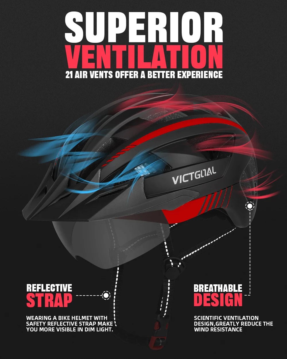 VICTGOAL Adult Cycling Helmet with Visor – Road & Mountain Bike Helmet