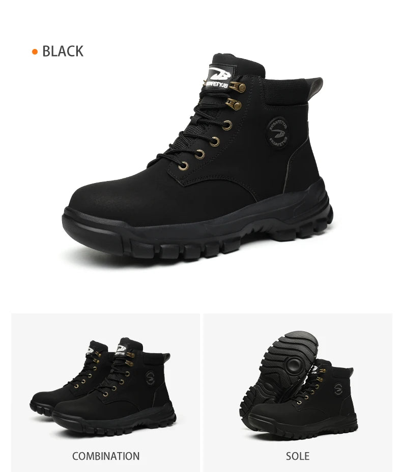 High Top PU Safety Shoes Metal Toe Cap Anti Smash Puncture