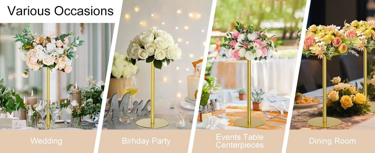4-Piece Gold Metal Flower Stand Set . Elegant Wedding Centerpiece Stands for Floral Arrangements, Parties & Event Décor