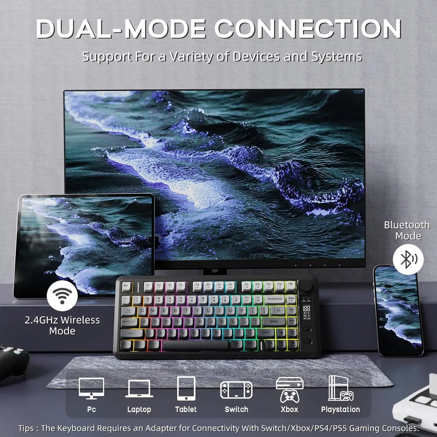 ATTACK SHARK M75 Wireless Gaming Keyboard with OLED Display & Control Knob